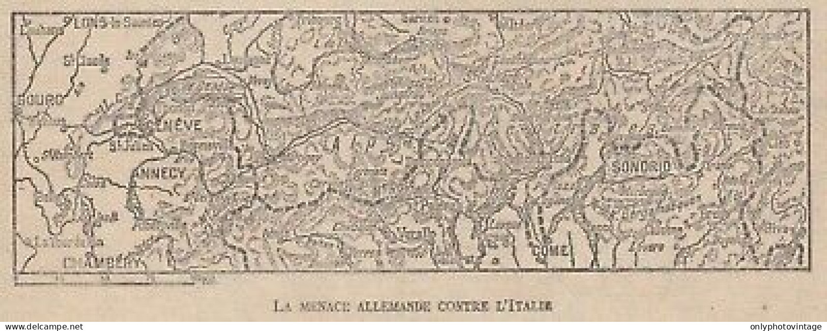 La Menace Allemande Contre L'Italie - Mappa Epoca - 1917 Vintage Map - Carte Geographique