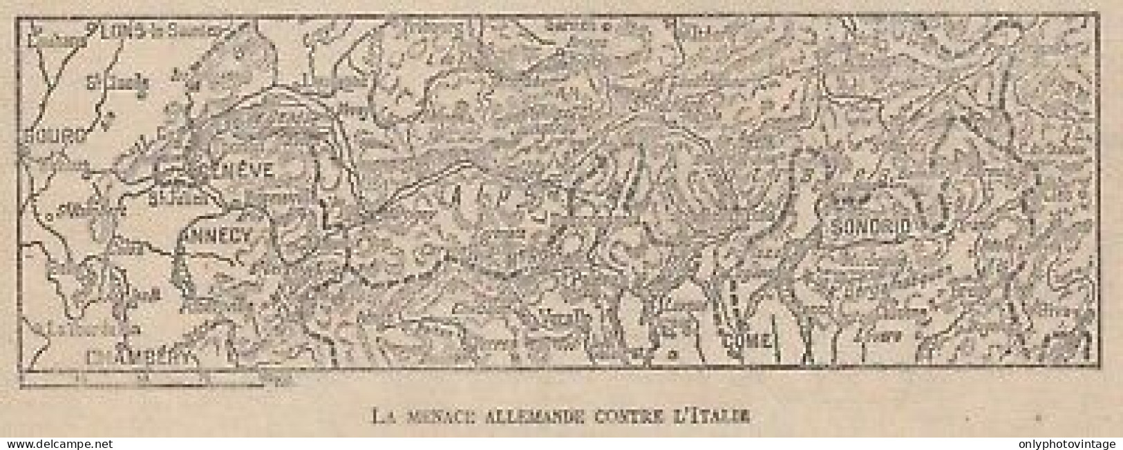 La Menace Allemande Contre L'Italie - Mappa Epoca - 1917 Vintage Map - Cartes Géographiques