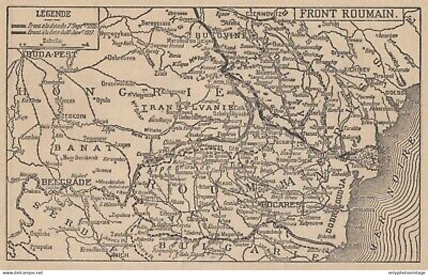 Première Guerre Mondiale - Front Roumain - Mappa Epoca - 1917 Vintage Map - Carte Geographique