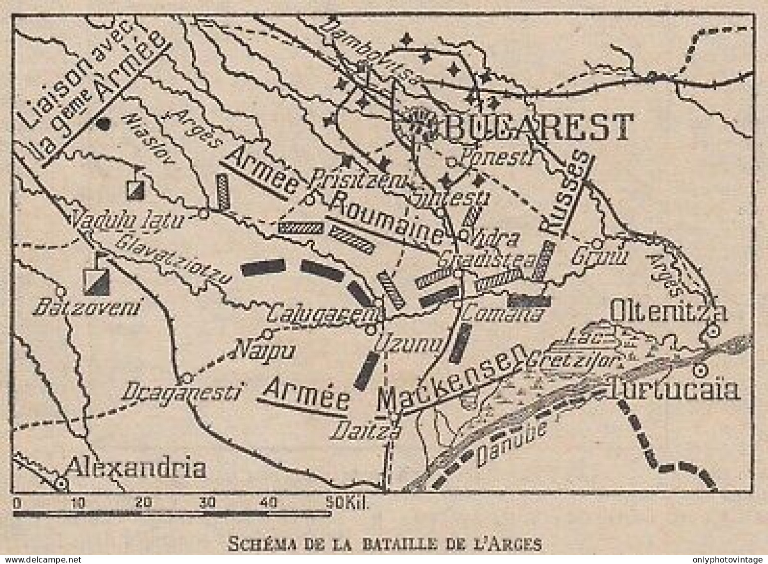 Schéma De La Bataille De L'Arges - Mappa Epoca - 1917 Vintage Map - Mapas Geográficas