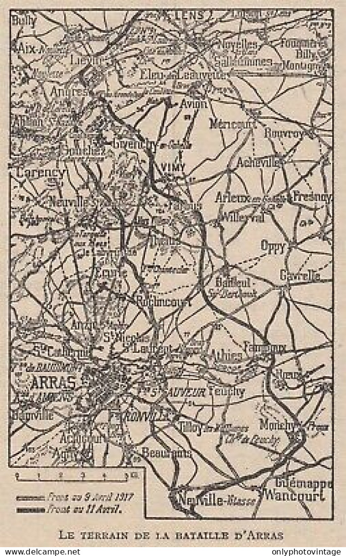 Le Terrain De La Bataille D'Arras - France - Mappa - 1917 Vintage Map - Carte Geographique