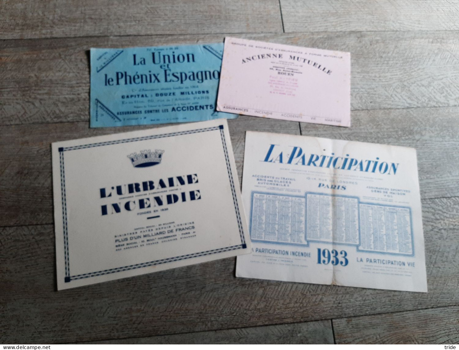 4 Buvards Assurance Union Et Phénix Mutuelle Rouen Urbaine Incendie La Participation 1933 - Collections, Lots & Séries