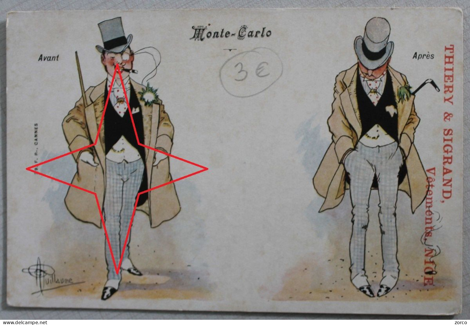 MONACO.  Belle Illustration Satyrique Sur Le CASINO - AVANT - APRES - (Vers 1900). - Casino