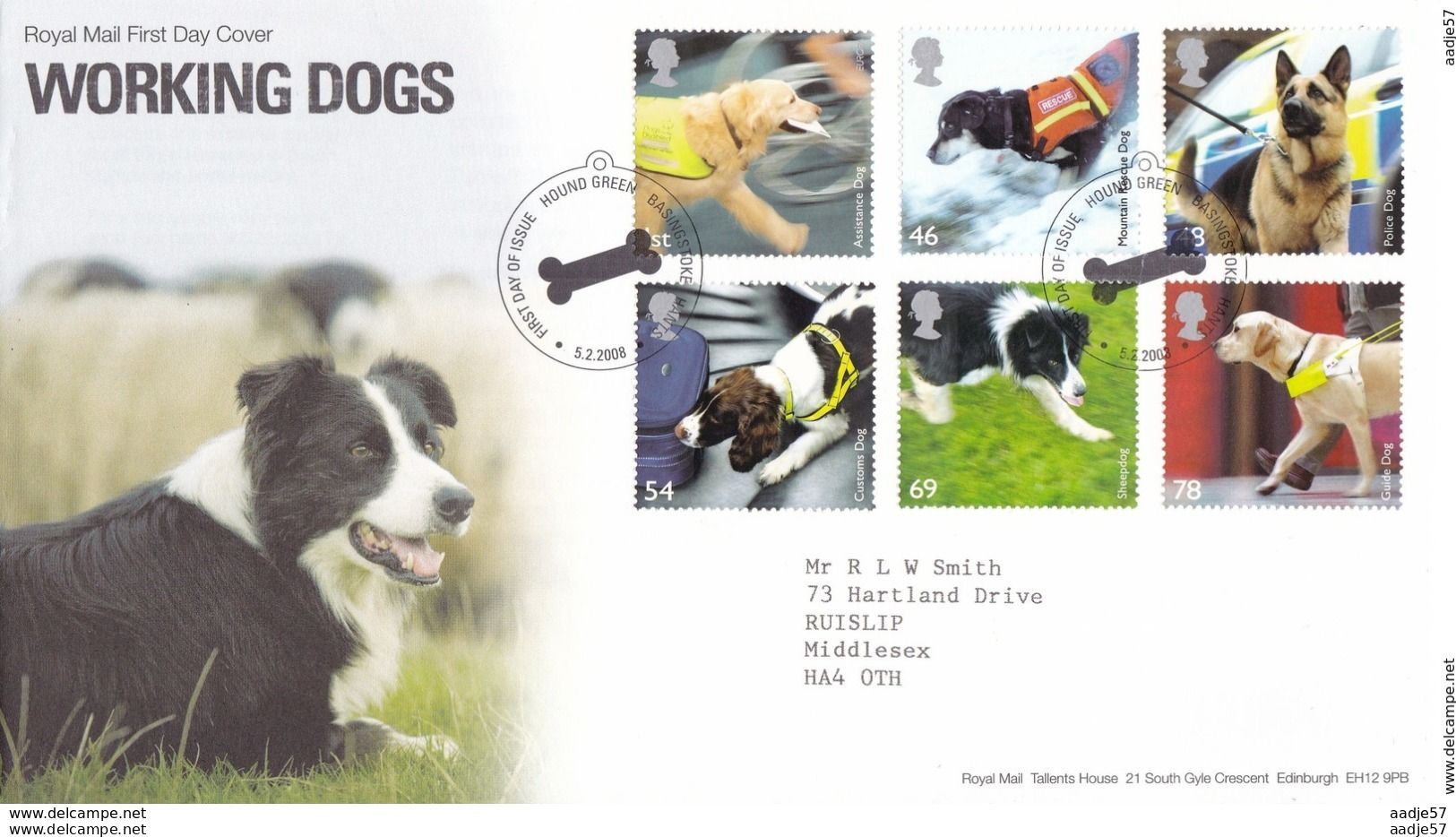 England Great Britain FDC 05.02.2008 Working Dogs - 2001-2010 Decimal Issues