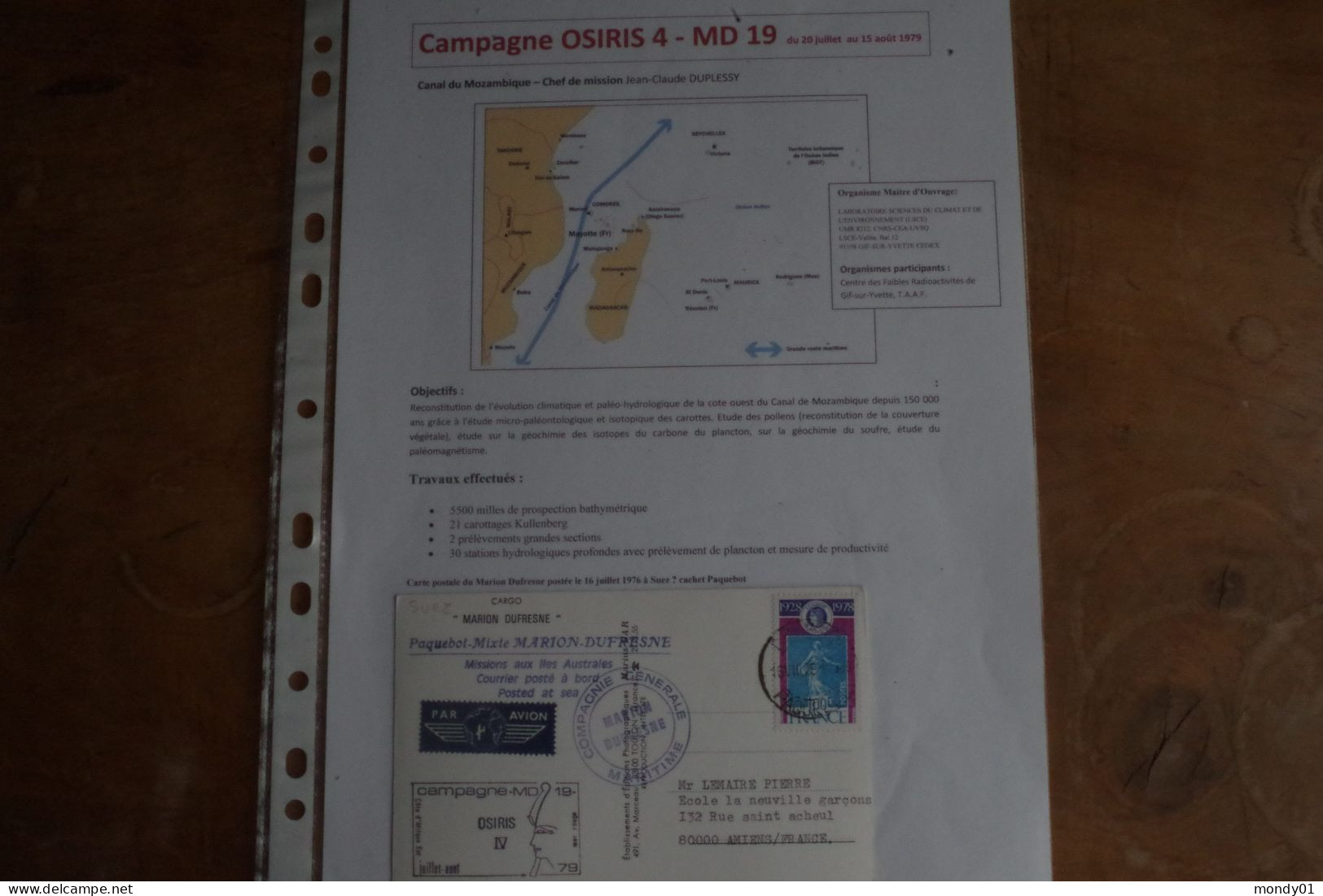 M49/  TAAF MD19 Paquebot  Marion Dufresne 1979 Suez Climat Pollen Plancton Chimie Magnétisme Osiris 4 - Klimaat & Meteorologie