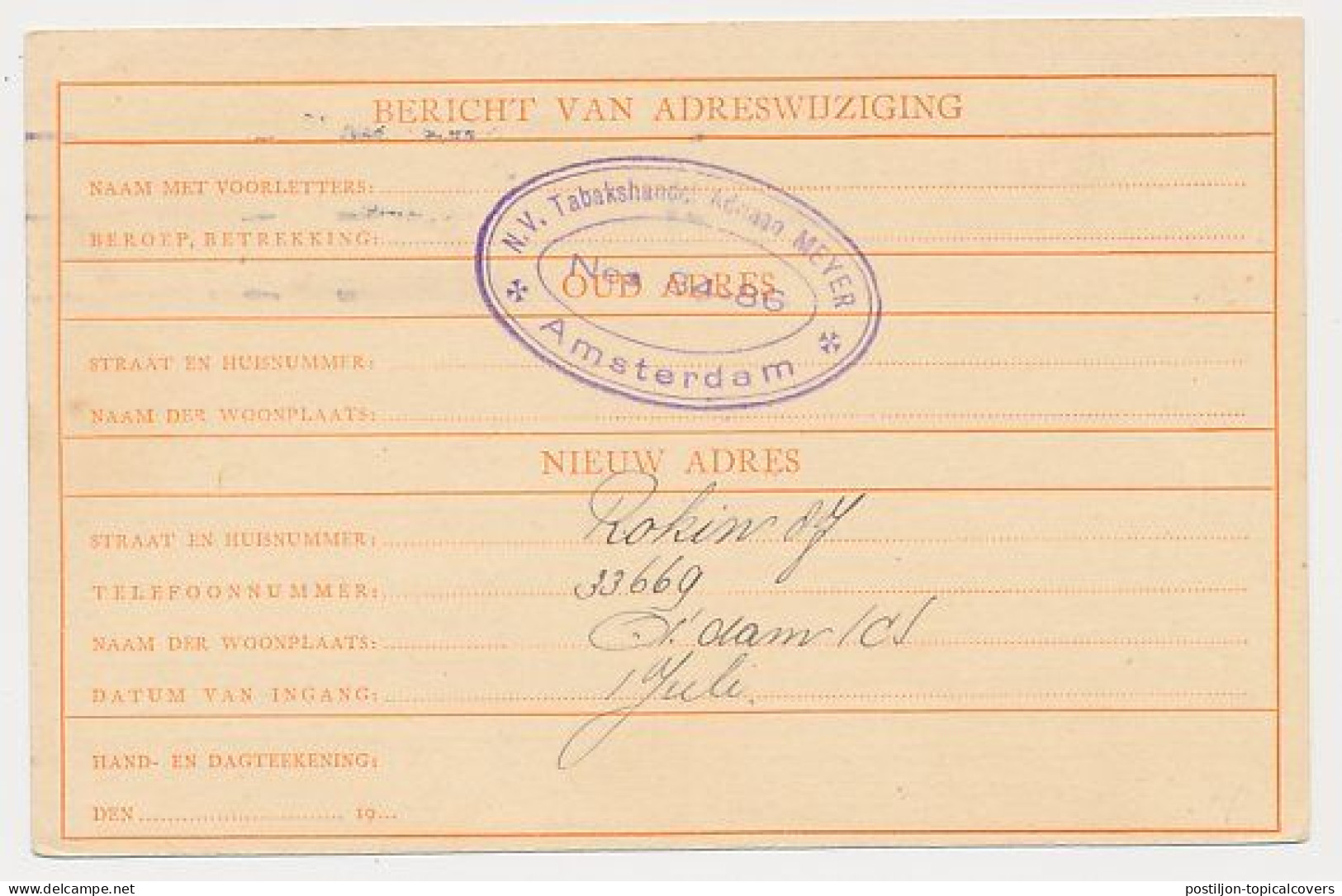 Verhuiskaart G.7 Bijfrankering  Amsterdam  - Duitsland  1929 - Briefe U. Dokumente
