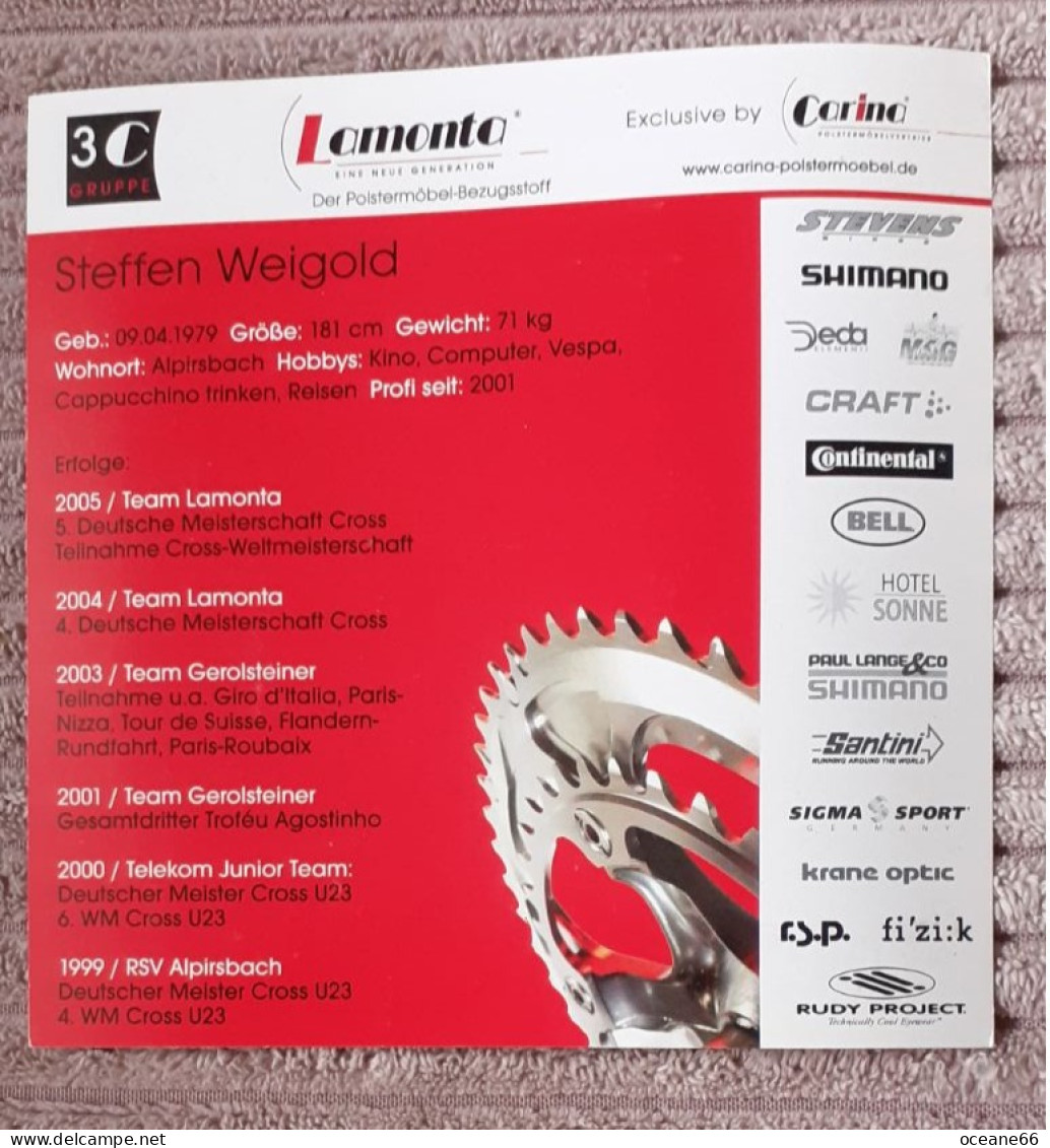 Autogramm Steffen Weigold 3C Gruppe Lamonta 2005 Format 12,5 X 12,5 Cm - Cyclisme