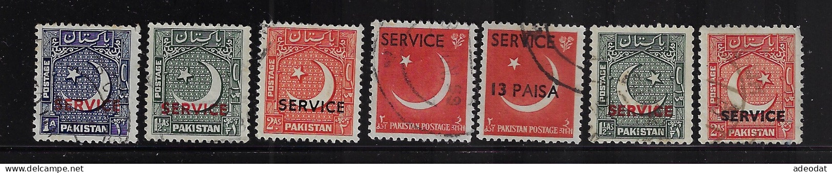 PAKISTAN  1948  SERVICE SCOTT #O18,O19,O27-O29,O57,O72  USED  CV $1.40 - Pakistán