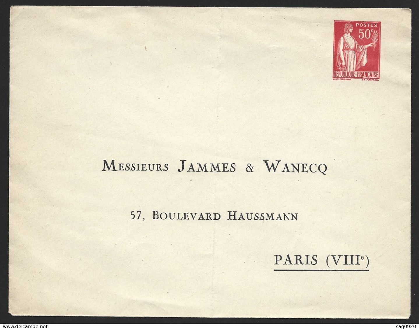 Entier Postal-Enveloppe Type Paix Avec Repiquage Jammes & Wanecq - Overprinter Postcards (before 1995)
