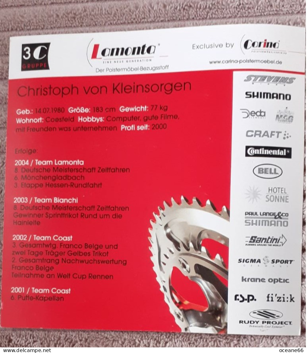Autogramm Christoph Von Kleinsorgen 3C Gruppe Lamonta 2005 Format 12,5 X 12,5 Cm - Wielrennen