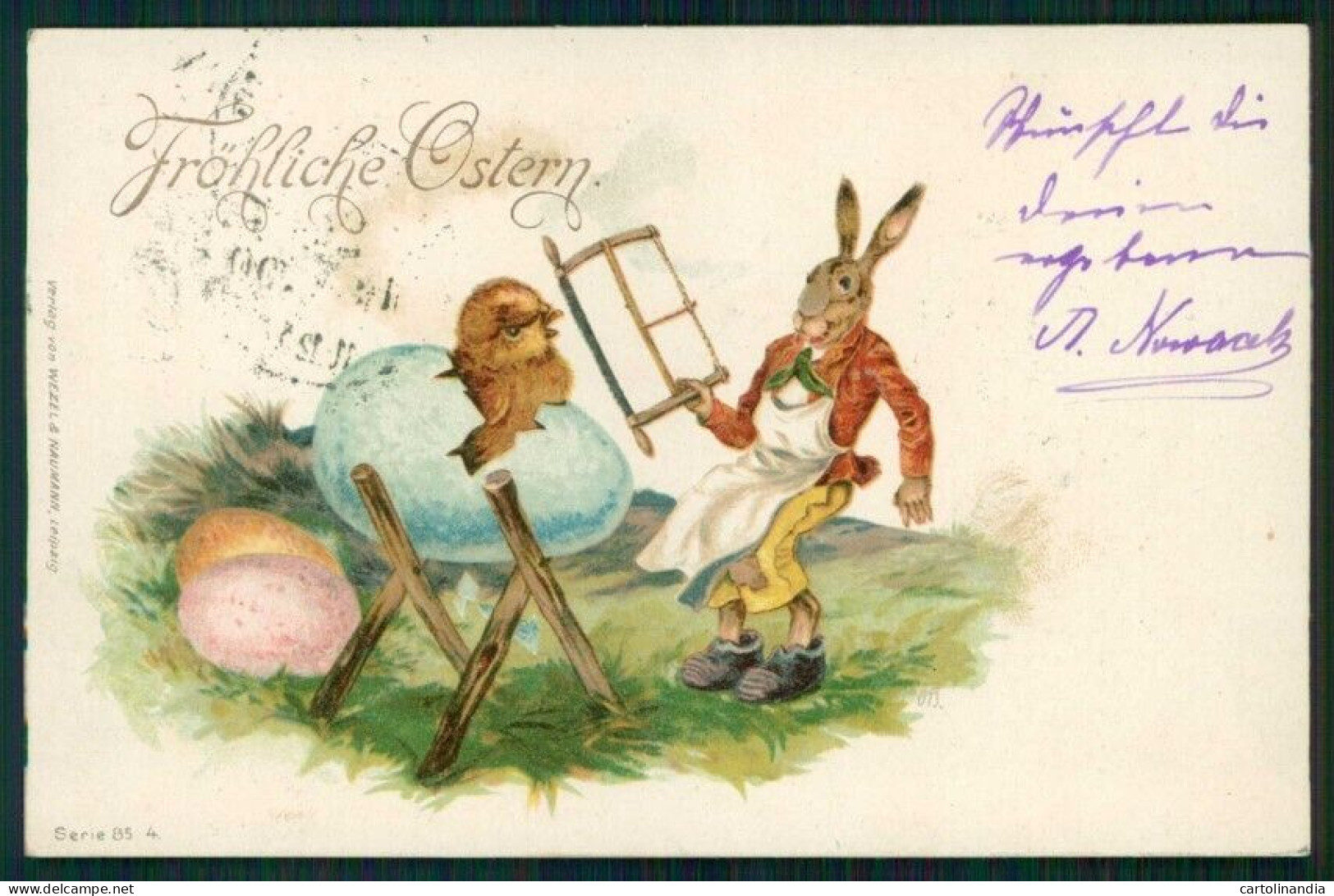 Artist Signed OB Easter Dressed Rabbit Buona Pasqua Serie 85-4 Cartolina TC6520 - Otros & Sin Clasificación
