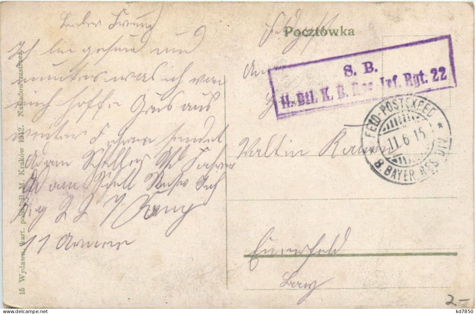 Krakow - Sukiennice - Feldpost Inf. Regiment 22 - Polonia