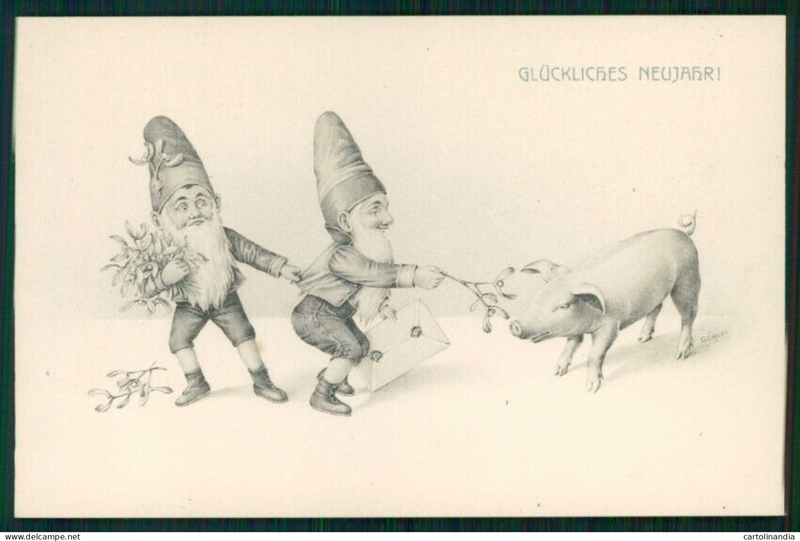 Artist Signed Ohler Gnomo Gnome Zwerge Dwarf Pig Viennoise 526 Postcard TC5076 - Otros & Sin Clasificación