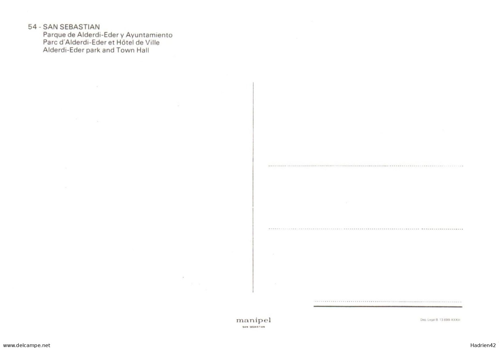 RECTO/VERSO - CPM - SAN SEBASTIAN - PARC D'ALDERDI-EDER ET HOTEL DE VILLE - Navarra (Pamplona)