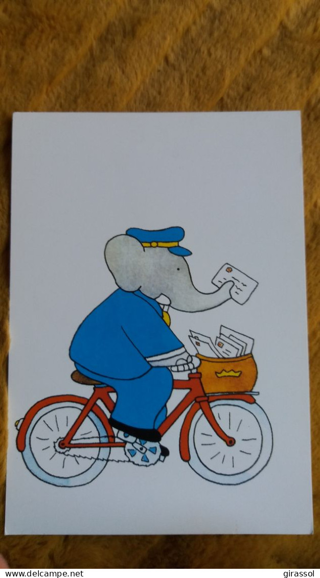 CPM BD BANDES DESSINES BABAR FACTEUR A VELO POSTIER LAURENT DE BRUNHOFF ED DU DESASTRE 2001 - Bandes Dessinées