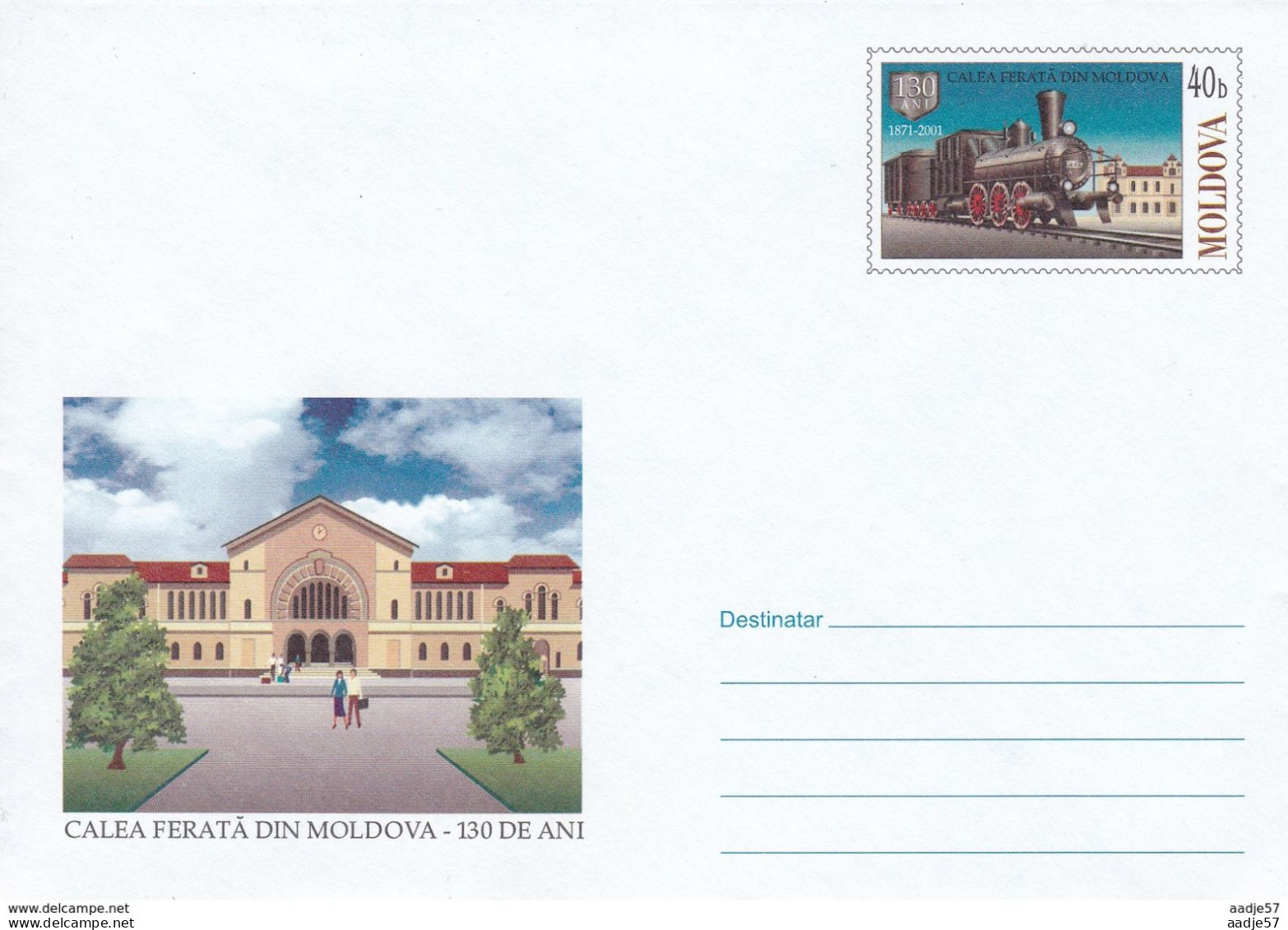 2001. Moldova, Prep. Envelope "130y Of Rail-Road In Moldova", Mint/** - Treni