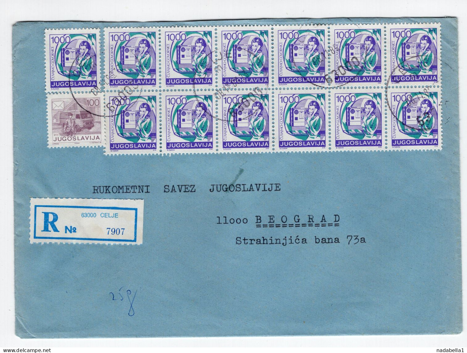 1989. YUGOSLAVIA,SLOVENIA,CELJE RECORDED COVER SENT TO BELGRADE,13100 DIN. FRANKING,INFLATION MAIL - Covers & Documents