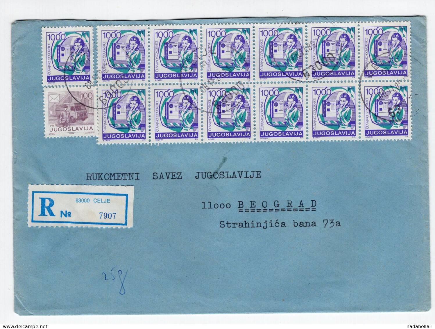 1989. YUGOSLAVIA,SLOVENIA,CELJE RECORDED COVER SENT TO BELGRADE,13100 DIN. FRANKING,INFLATION MAIL - Briefe U. Dokumente