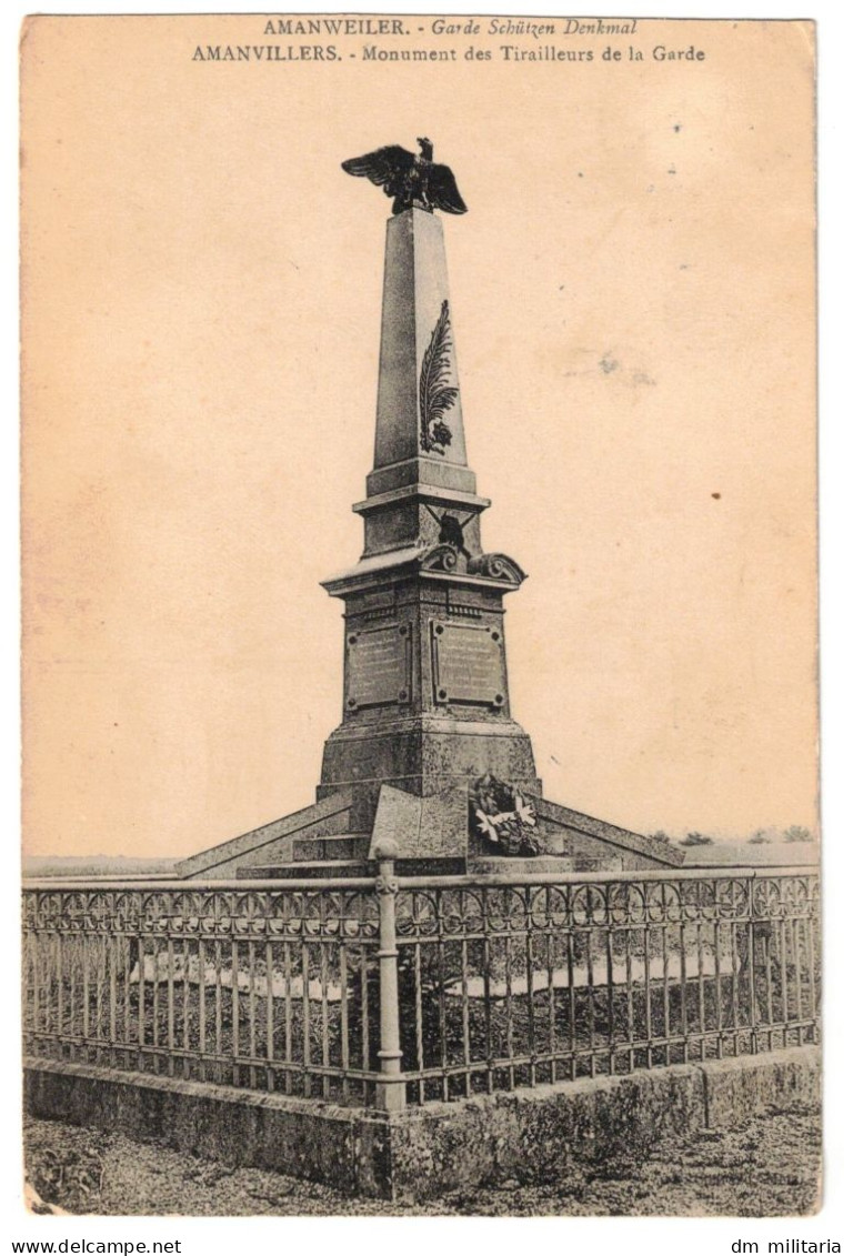 57 - BELLE CPA 1910 : AMANWEILLER - AMANVILLERS - Monument Des Tirailleurs De La Garde - Bel Affranchissement PANGE - Oorlogsmonumenten