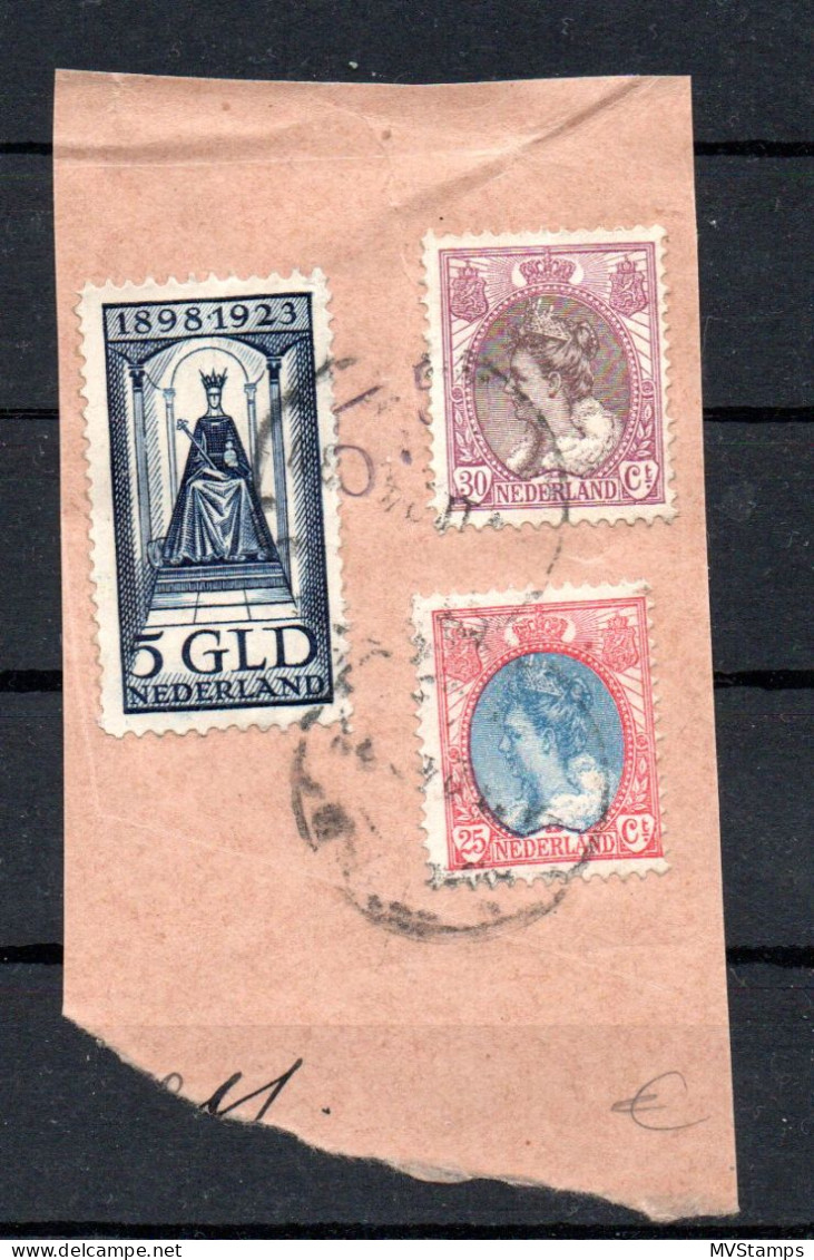 Niederlande 1923 Freimarke 133 Wilhelmina 5 Gulden Gebraucht Auf Briefstuck - Usados