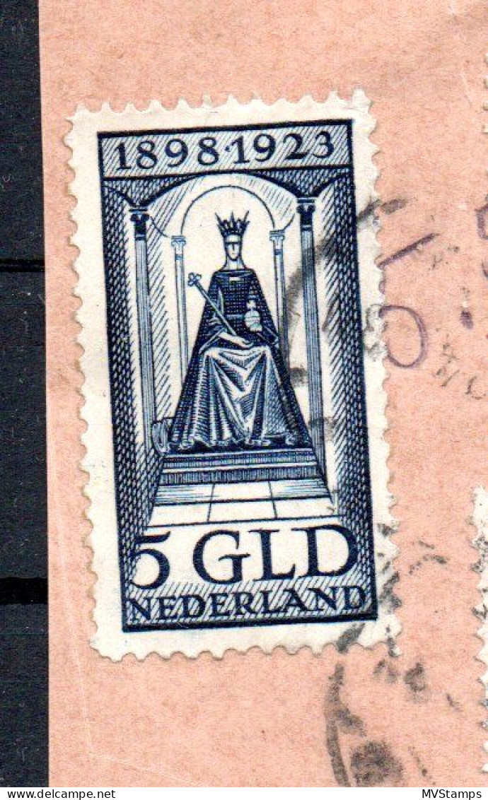 Niederlande 1923 Freimarke 133 Wilhelmina 5 Gulden Gebraucht Auf Briefstuck - Usados