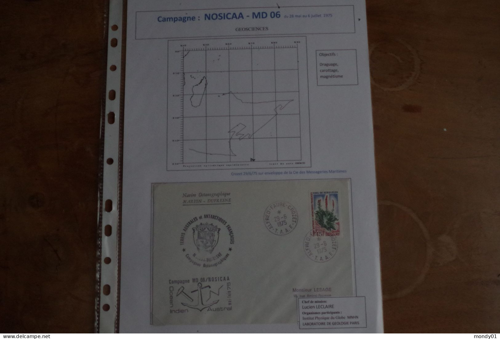 M51/  TAAF MD6 Paquebot  Marion Dufresne 1975 NOSICAA Crozet Magnetisme Physique Géologie Marine Choux Austral - Fisica