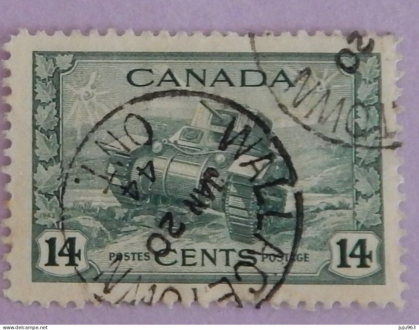 CANADA YT 215 OBLITÉRATION WALLACE TOWN(ONTARIO)20 JAN 44 "CHAR D ASSAUT" - Used Stamps