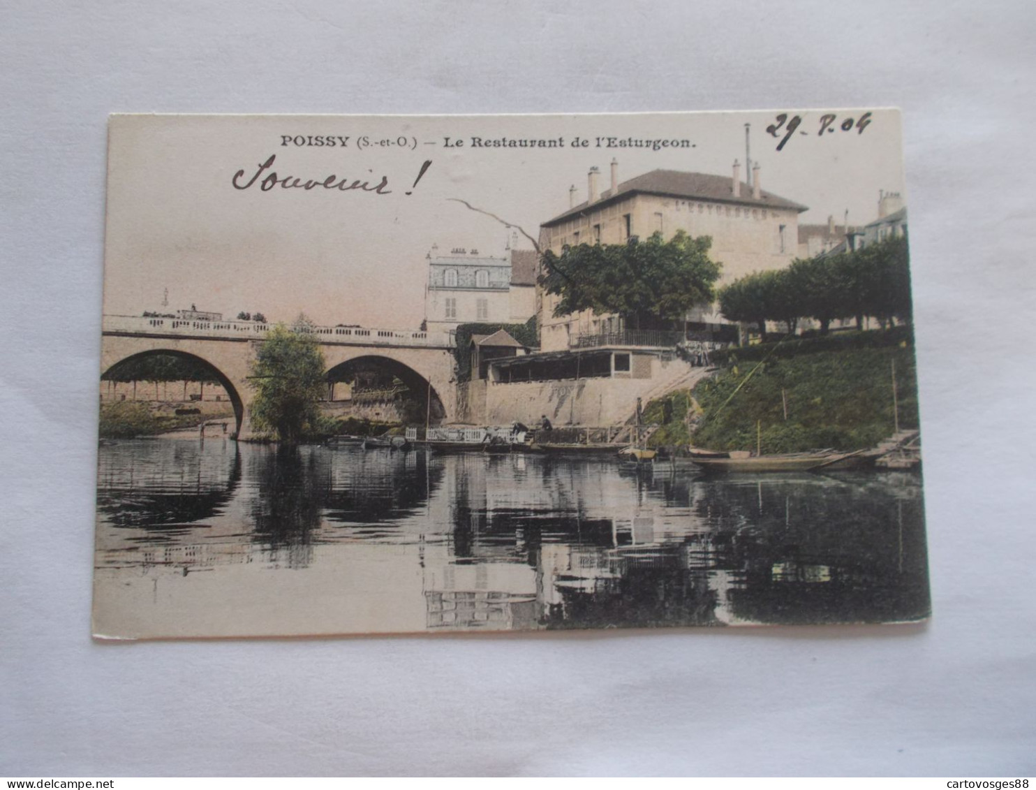 POISSY ( 78 Yvelines )   LE RESTAURANT L ESTURGEON BELLE VUE COLORISER 1904  ANIMEES - Poissy