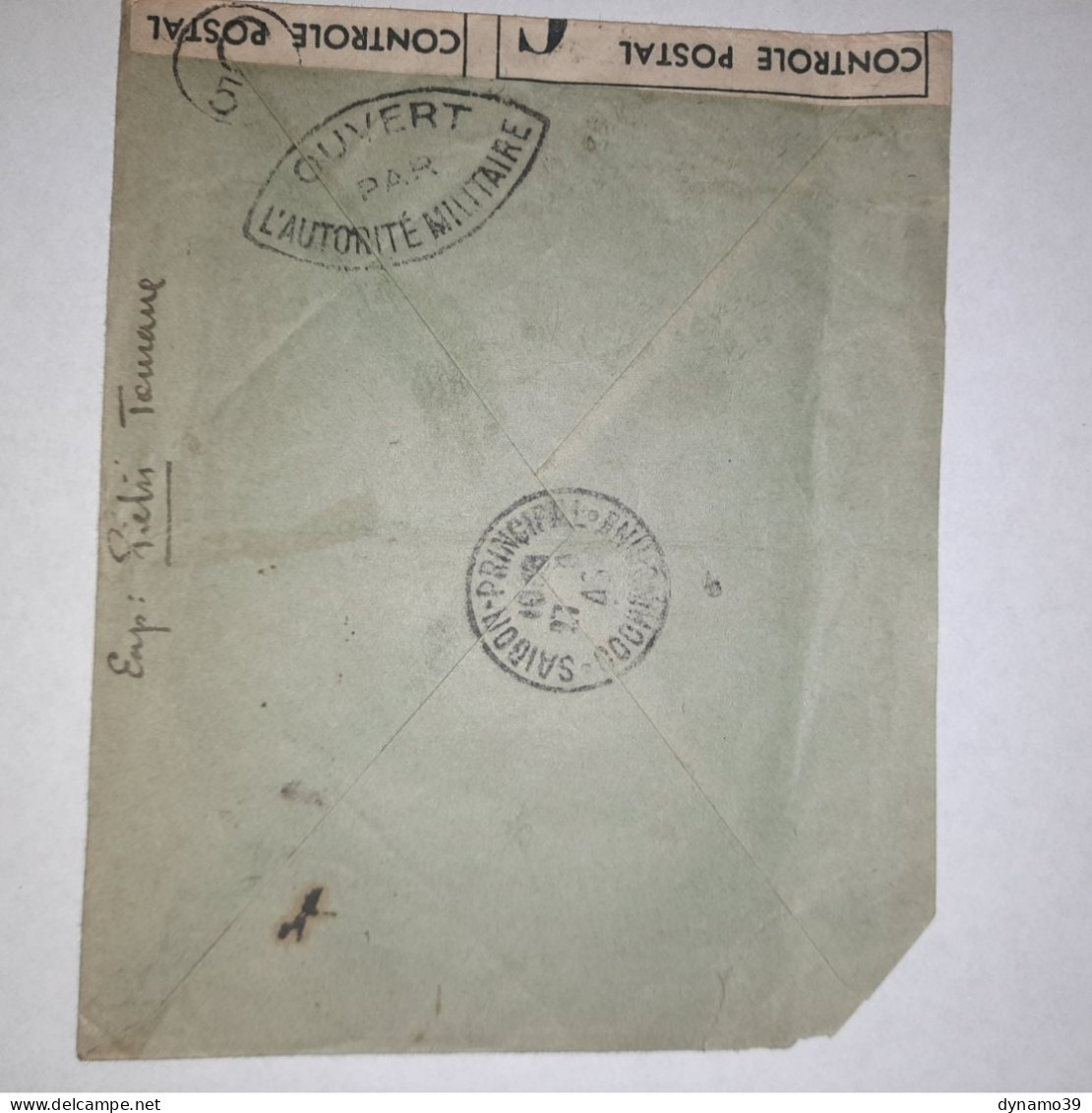 03K17 RARE - ANCIENNE LETTRE TIMBRE PETAIN SAIGON INDOCHINE 1945 CACHET - 1912-1949 Republik