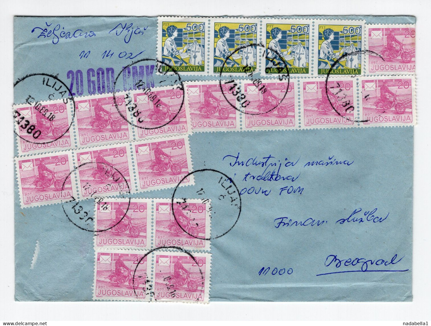 1989. YUGOSLAVIA,BOSNIA,ILIJAS,COVER SENT TO BELGRADE,2300 DIN. FRANKING,INFLATION MAIL - Covers & Documents