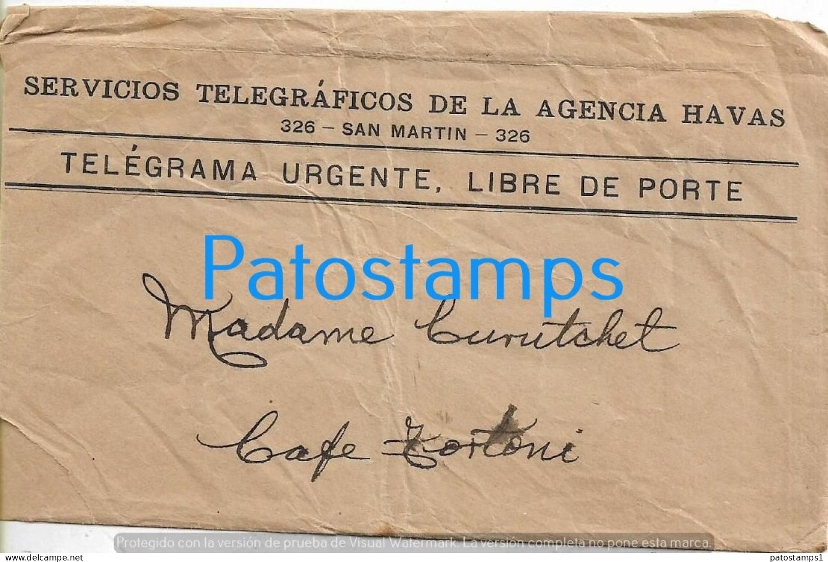 227144 ARGENTINA BUENOS AIRES COVER TELEGRAFO TELEGRAMA URGENTE AGENCIA HAVAS YEAR 1904 NO POSTAL POSTCARD - Sonstige & Ohne Zuordnung