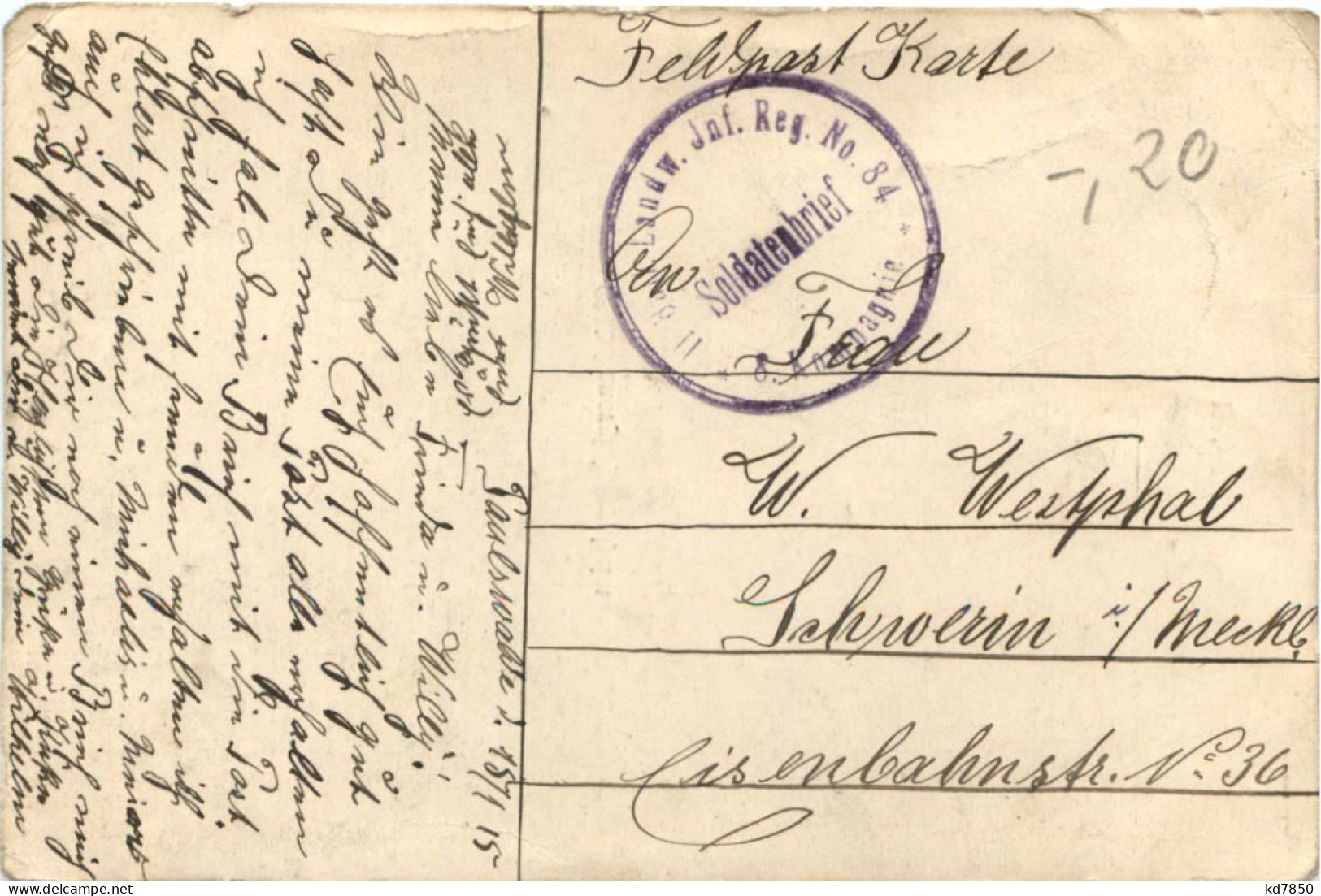 Paulswalde - Feldpost Landwehr Inf Reg 84 - Ostpreussen