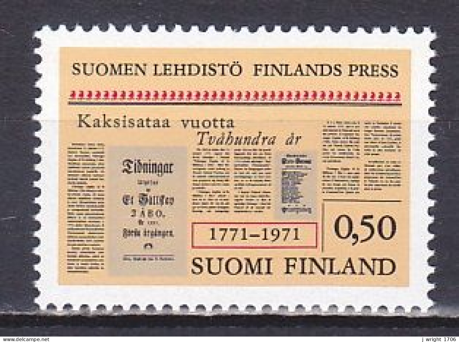 Finland, 1971, Finnish Press 200th Anniv, 0.50mk, MNH - Neufs