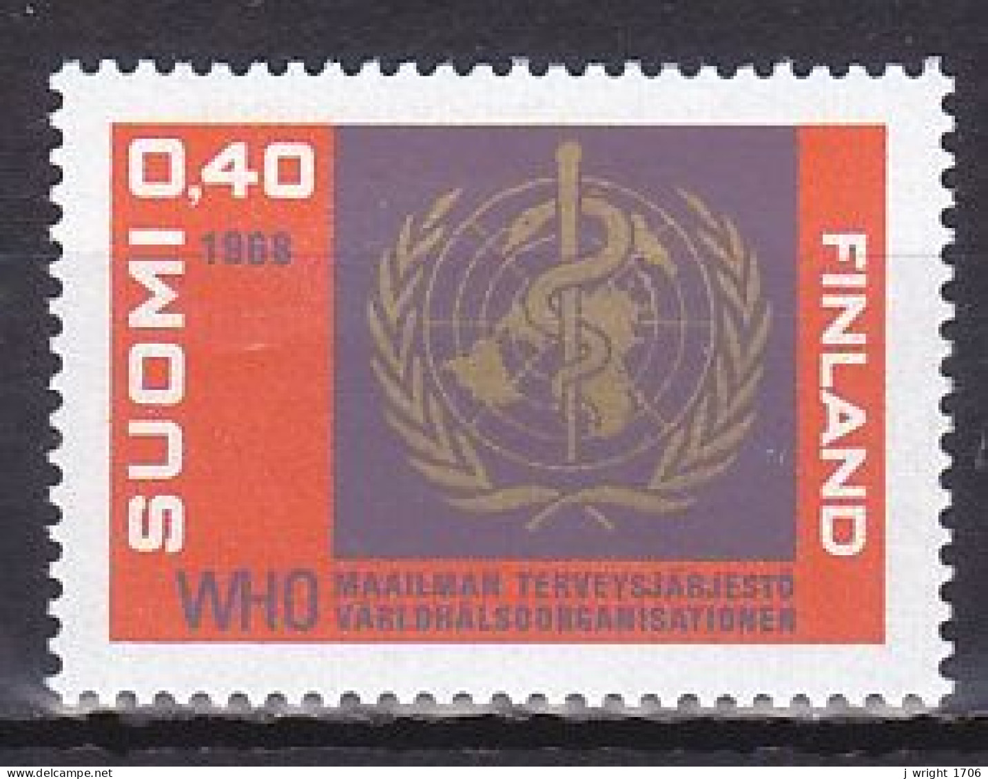 Finland, 1968, World Health Organization WHO, 0.40mk, MNH - Nuovi