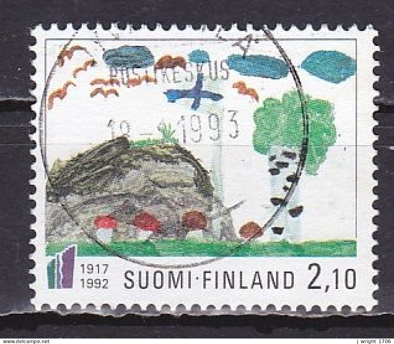 Finland, 1992, Independence Childs Drawing, 2.10mk, USED - Used Stamps