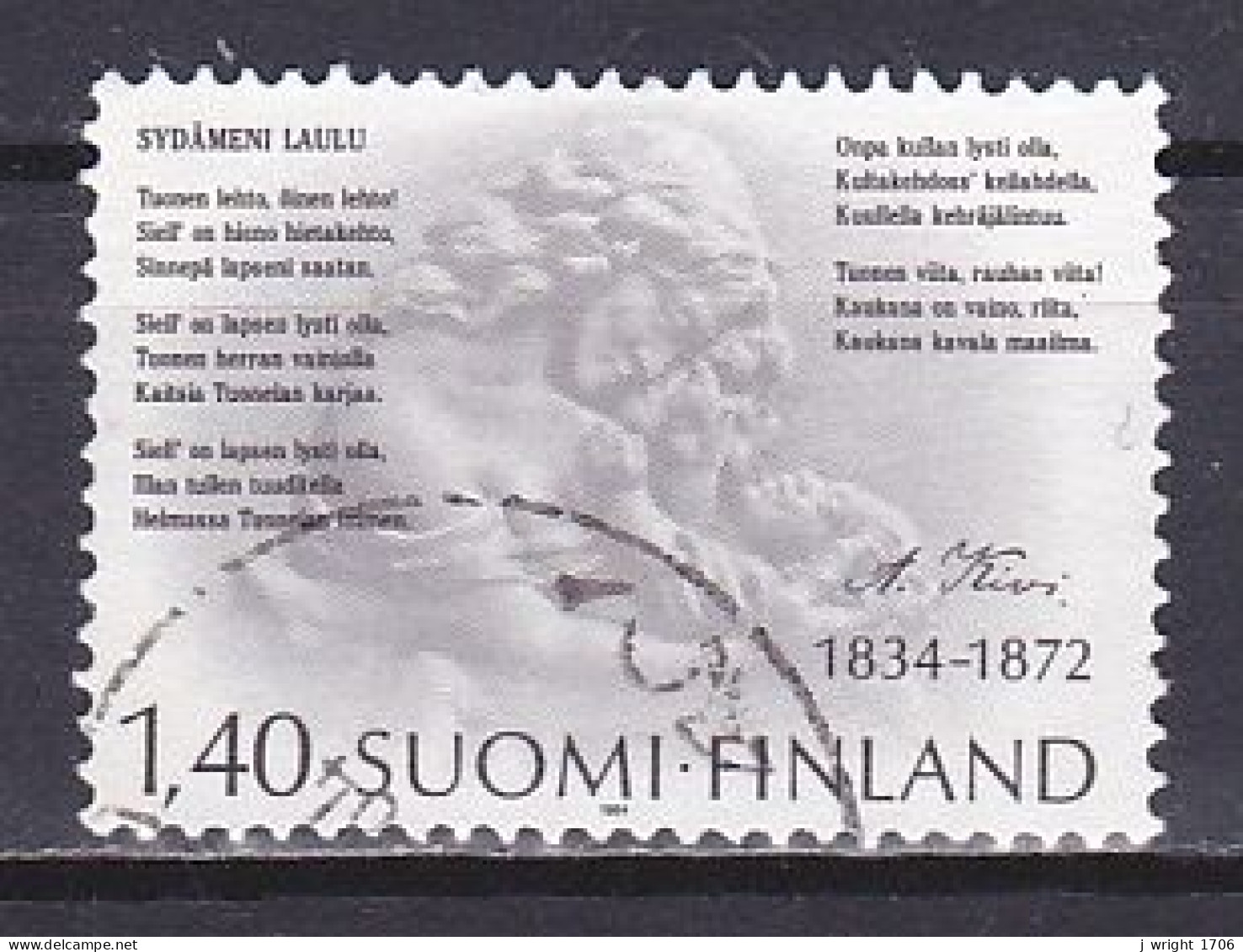 Finland, 1984, Aleksis Kivi, 1.40mk, USED - Gebruikt