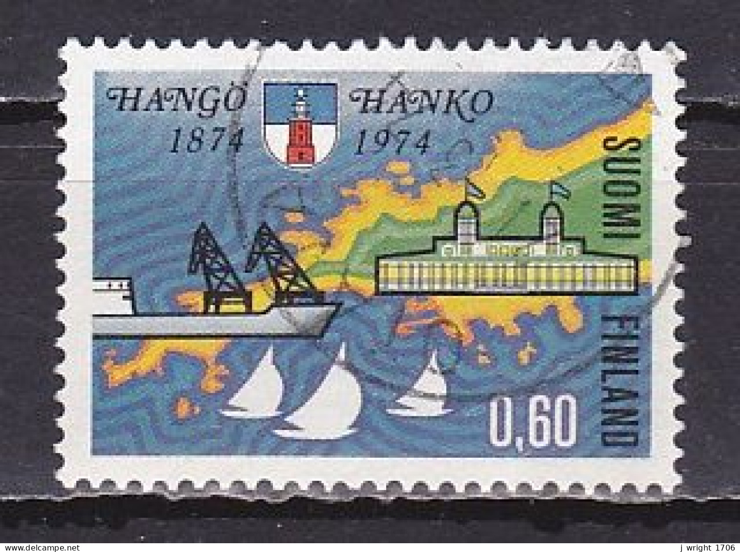 Finland, 1974, Hanko/Hangö Centenary, 0.60mk, USED - Oblitérés