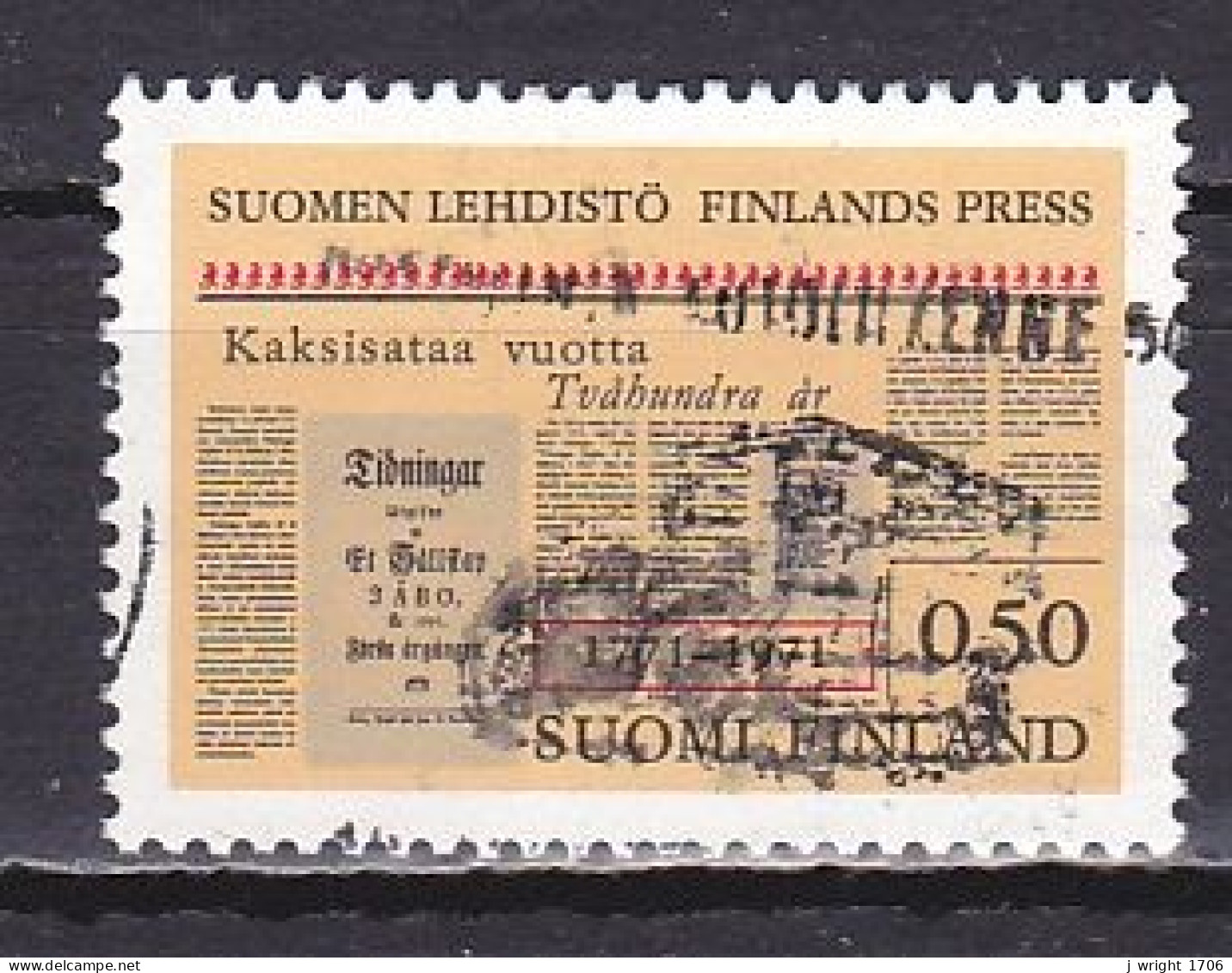 Finland, 1971, Finnish Press 200th Anniv, 0.50mk, USED - Gebruikt