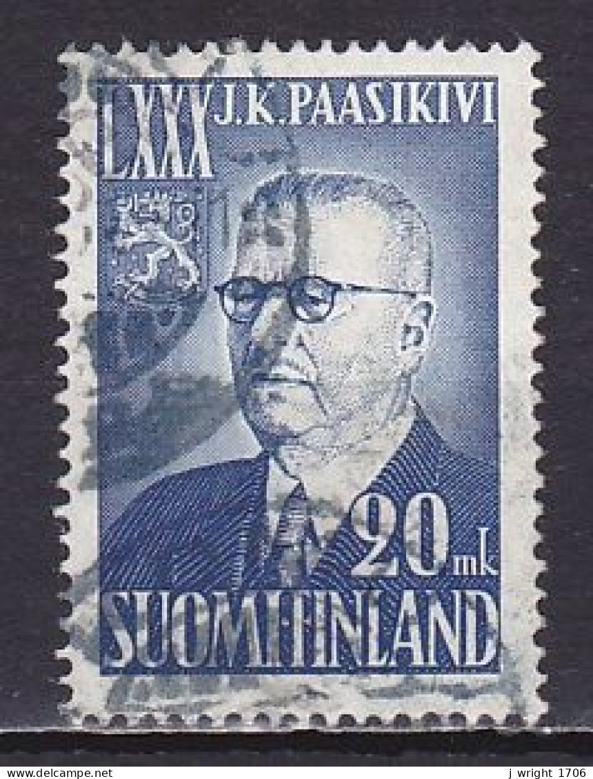 Finland, 1950, Pres Juho H. Paasikivi 80th Anniv, 20mk, USED - Oblitérés