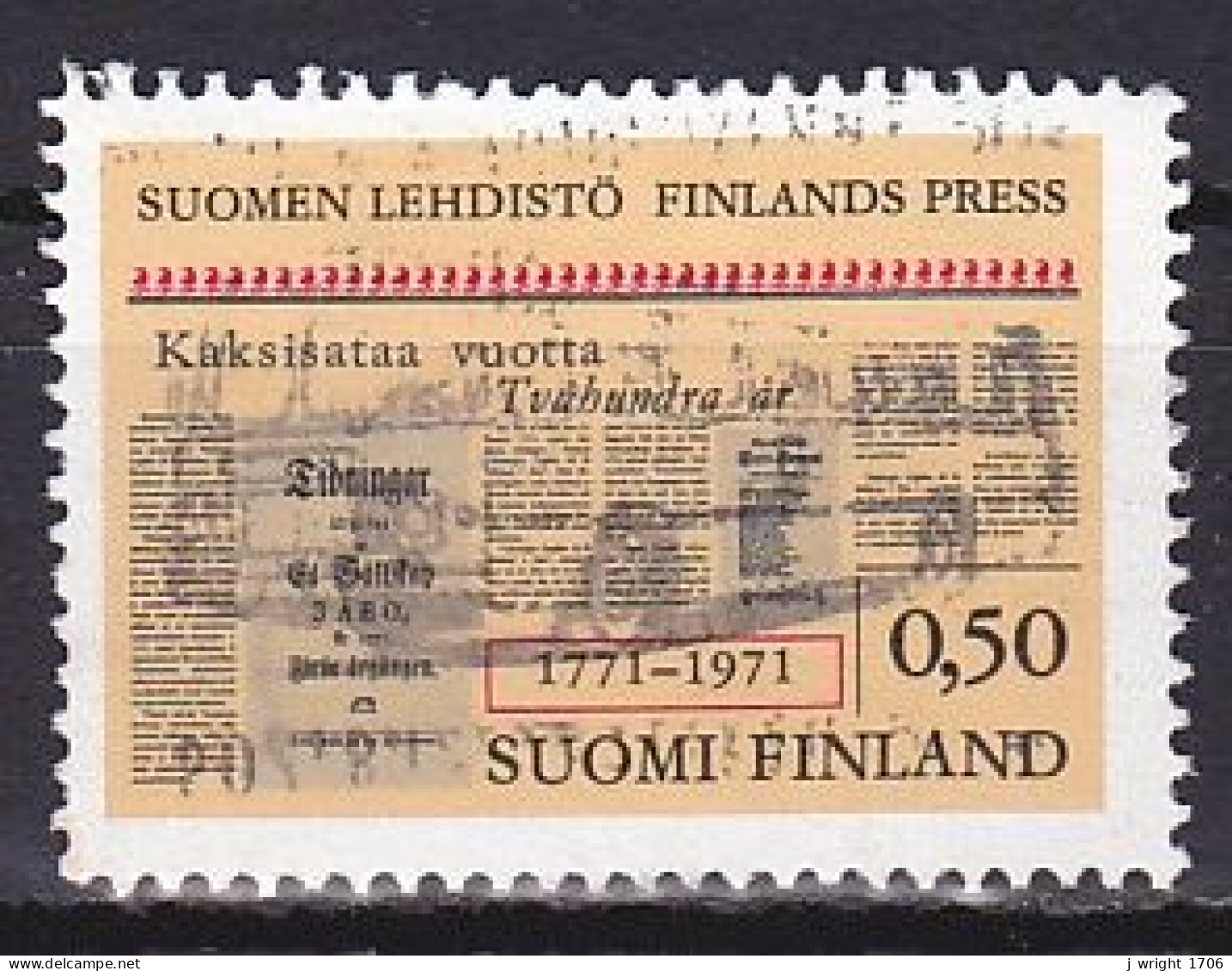 Finland, 1971, Finnish Press 200th Anniv, 0.50mk, USED - Used Stamps