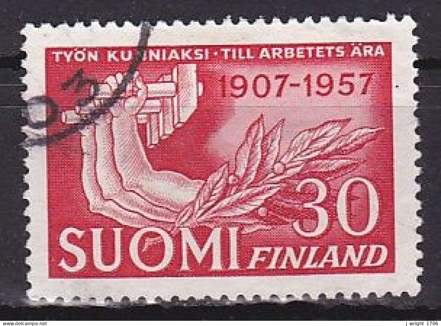 Finland, 1957, Finnish Trade Unions Confederation 50th Anniv, 30mk, USED - Used Stamps