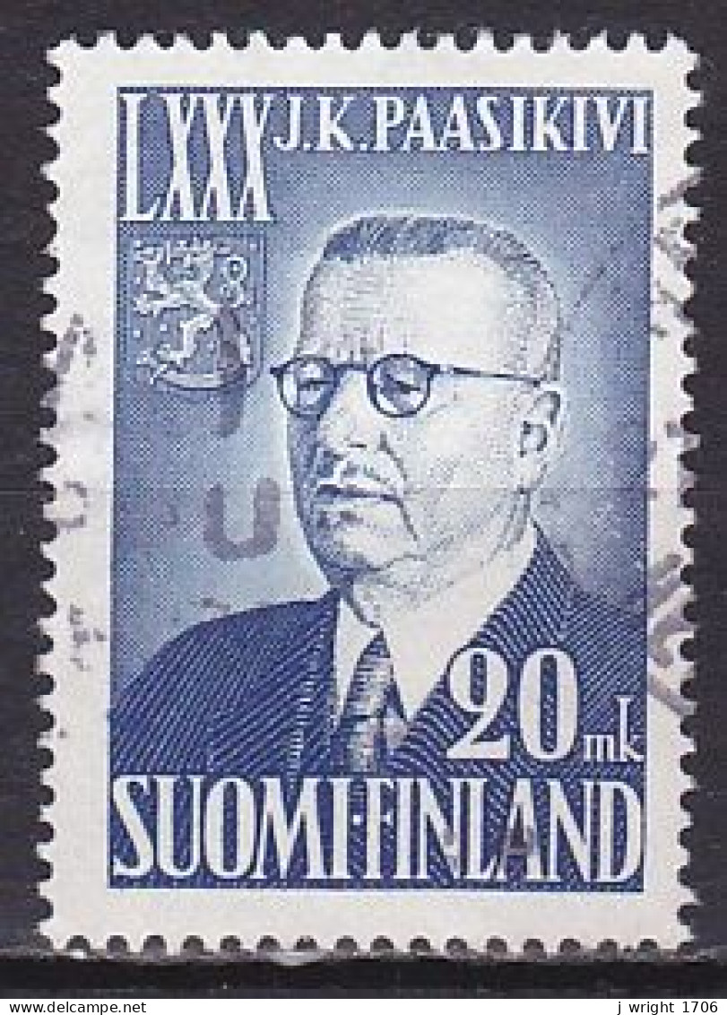 Finland, 1950, Pres. Juho H. Paasikivi 80th Anniv, 20mk, USED - Gebraucht