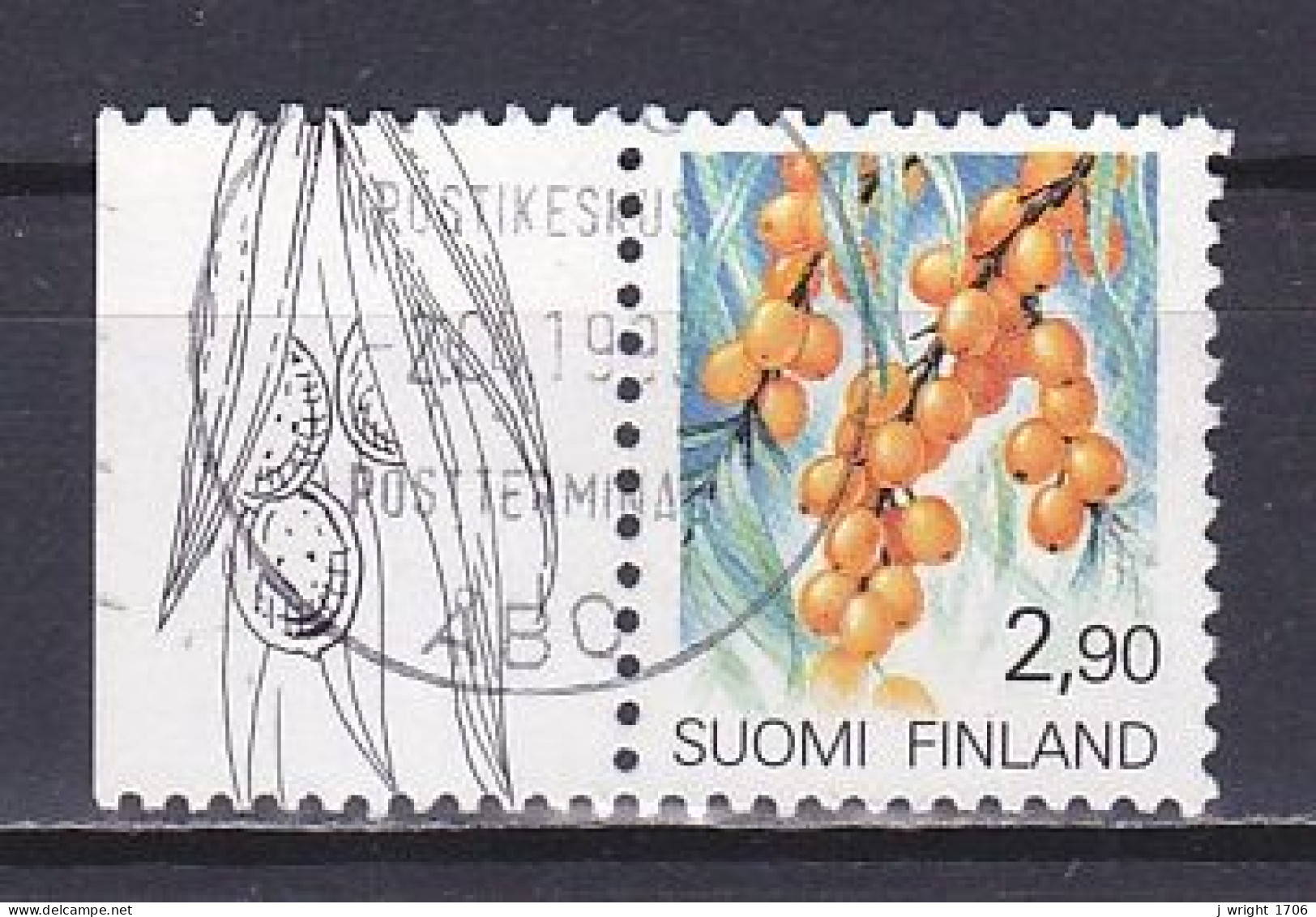 Finland, 1991, Regional Flowers/Sea-buckthorn, 2.90mk, USED - Gebruikt