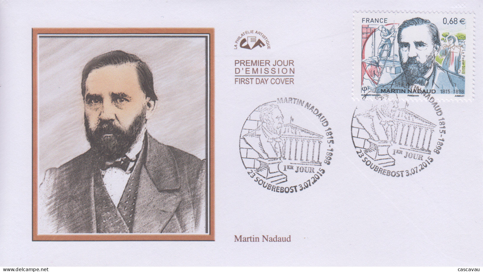 Enveloppe   FDC  1er  Jour    FRANCE    Martin   NADAUD     SOUBREBOST   2015 - 2010-2019