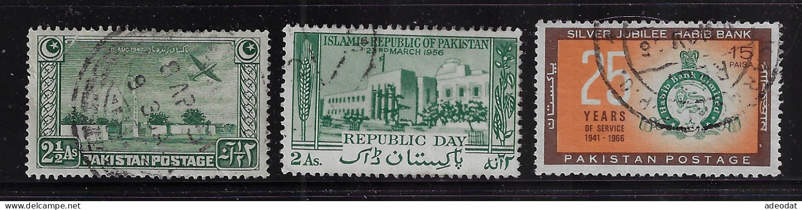 PAKISTAN  1948,56,66  SCOTT #21,82,224   USED  $0.80 - Pakistán