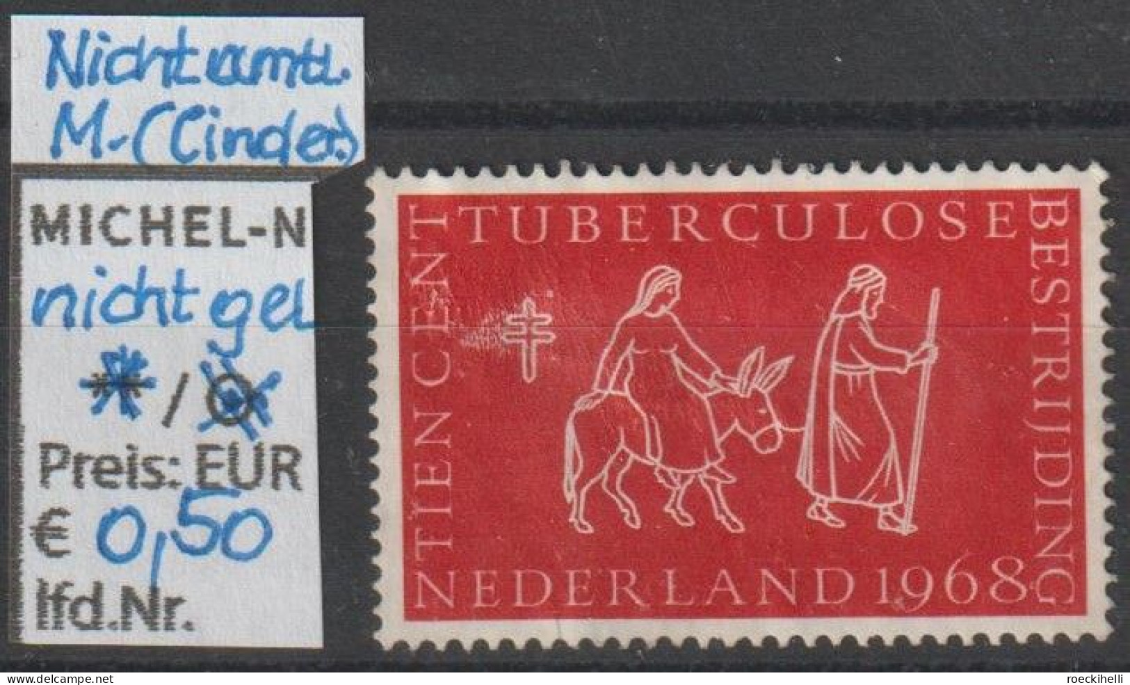 1968 - NIEDERLANDE - Pers.BM ? Cinderella "Tuberculose" 10 C Dkl'rot  - *  Ungebraucht - S.Scan (pm Tuberculose * Nl) - Fantasie Vignetten