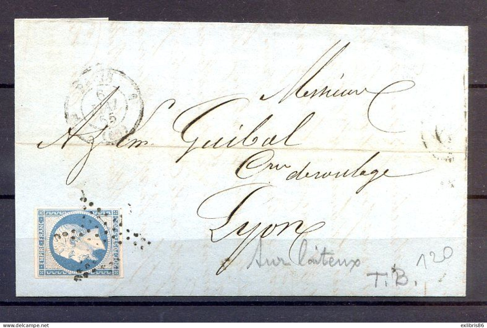 200324 LETTRE Avec N°  14A Bleu Laiteux TTB - 1849-1876: Klassik