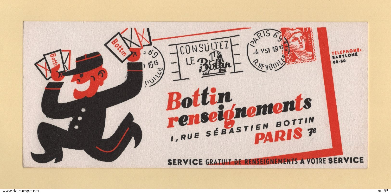 Buvard - Bottin Renseignements - Facteur Lettre - Marianne De Gandon - 1951 - B