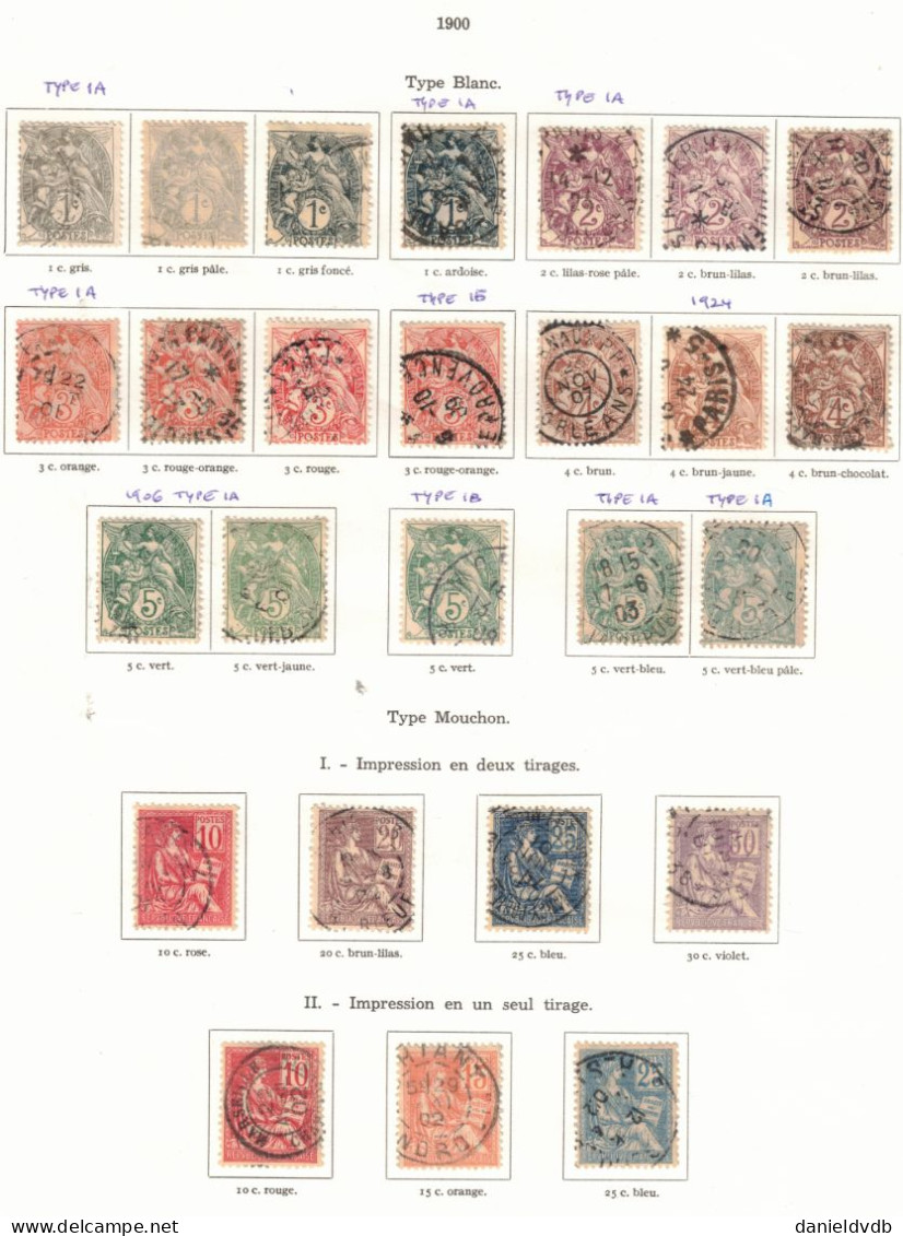 France Collection Spécialisée Oblitérée S/feuilles Blanc-Mouchon-Merson Y&T N° 107-128 + Types & Nuances Cote 2022 470 € - Used Stamps