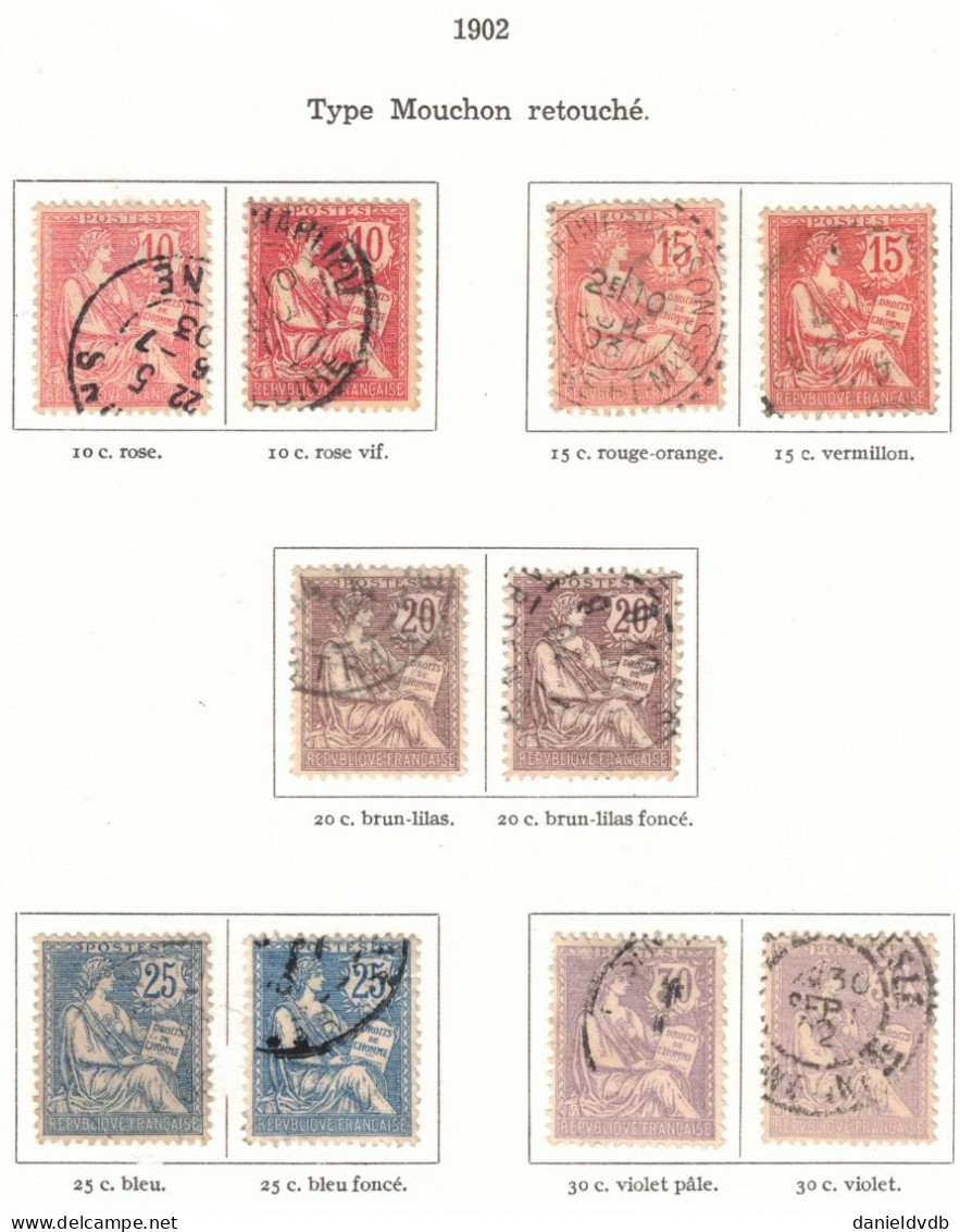 France Collection spécialisée oblitérée s/feuilles Blanc-Mouchon-Merson Y&T N° 107-128 + types & nuances Cote 2022 470 €